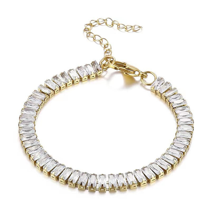 Wholesale Square Zircon Stainless Steel Single Row Tennis Gold Plated Bracelet